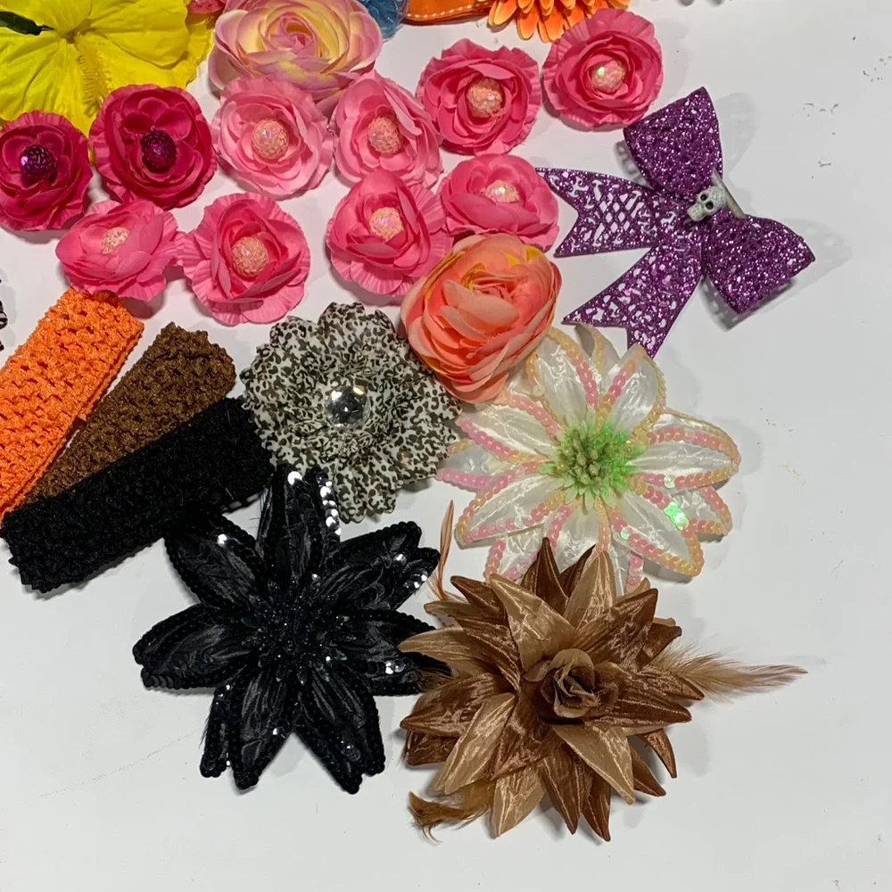 Colorful Kids Adults‎ Hair Accessories LOT Headbands Flowers Clips Ponytails